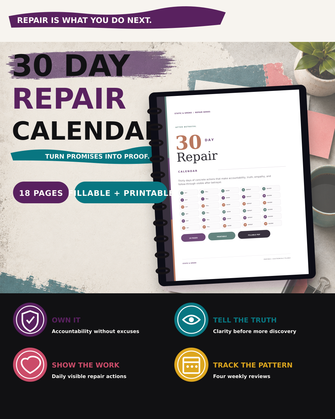 30-Day Repair Calendar printable and fillable workbook preview